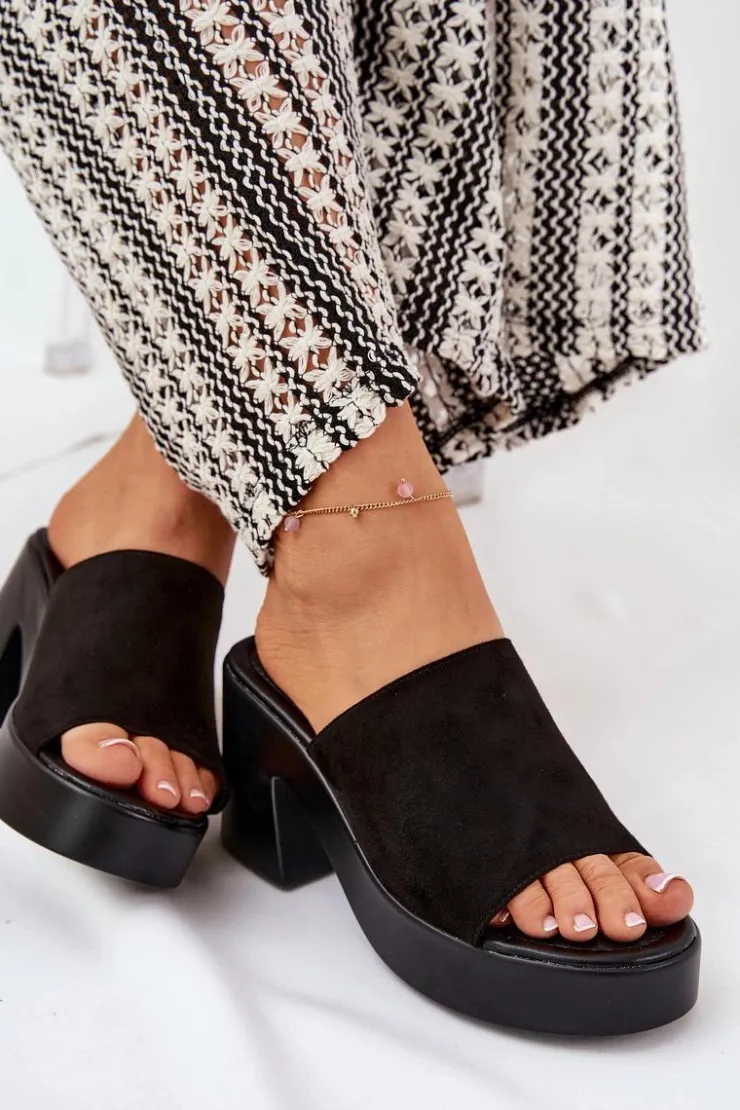 Damskie Boto Klapki Damskie Na Słupku I Platformie Czarne Omeisa