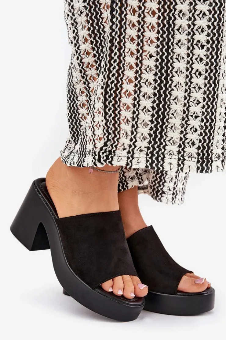 Damskie Boto Klapki Damskie Na Słupku I Platformie Czarne Omeisa