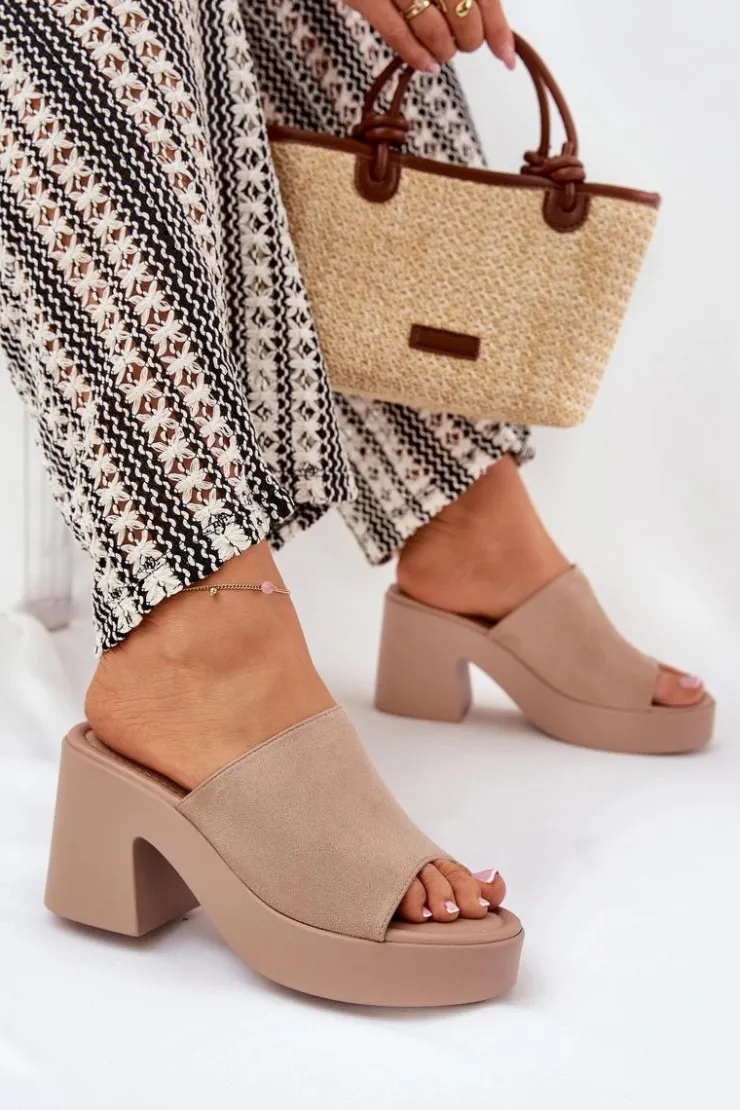 Boto Klapki Na Obcasie|Klapki Na Platformie*Klapki Damskie Na Słupku I Platformie Khaki Omeisa Beżowy