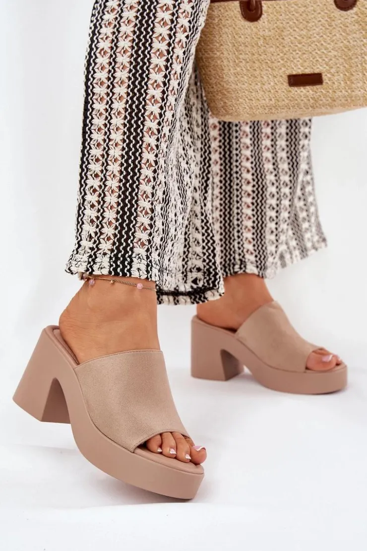 Boto Klapki Na Obcasie|Klapki Na Platformie*Klapki Damskie Na Słupku I Platformie Khaki Omeisa Beżowy