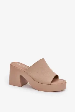 Boto Klapki Na Obcasie|Klapki Na Platformie*Klapki Damskie Na Słupku I Platformie Khaki Omeisa Beżowy