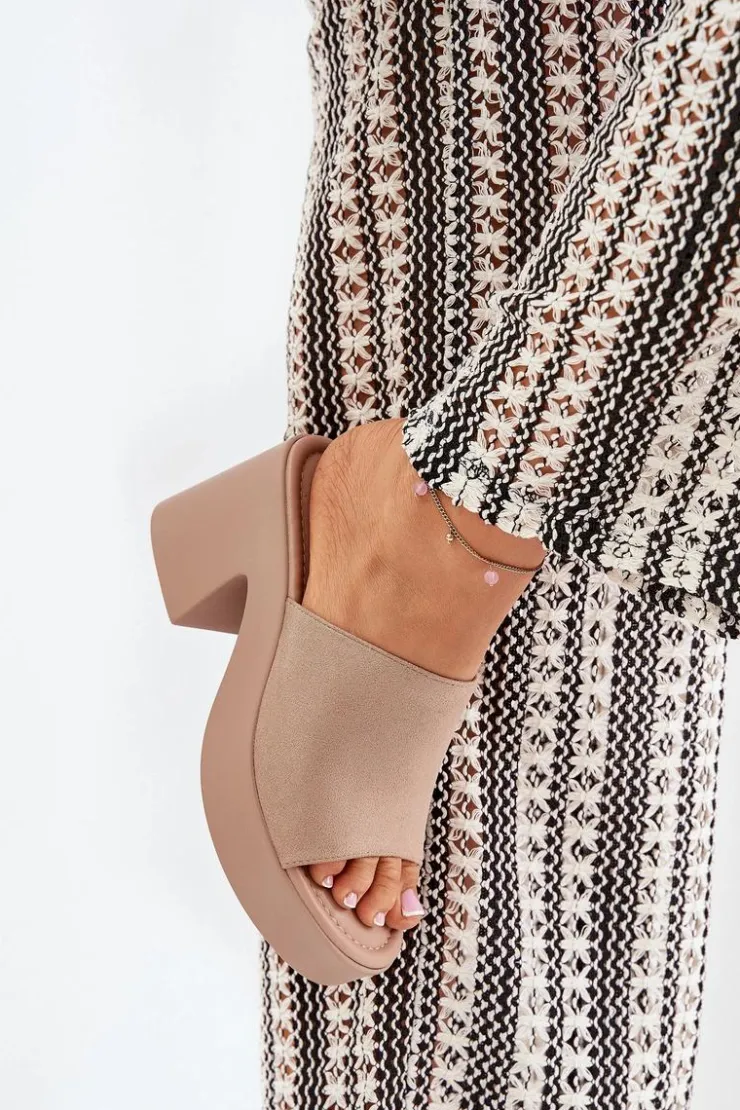 Boto Klapki Na Obcasie|Klapki Na Platformie*Klapki Damskie Na Słupku I Platformie Khaki Omeisa Beżowy