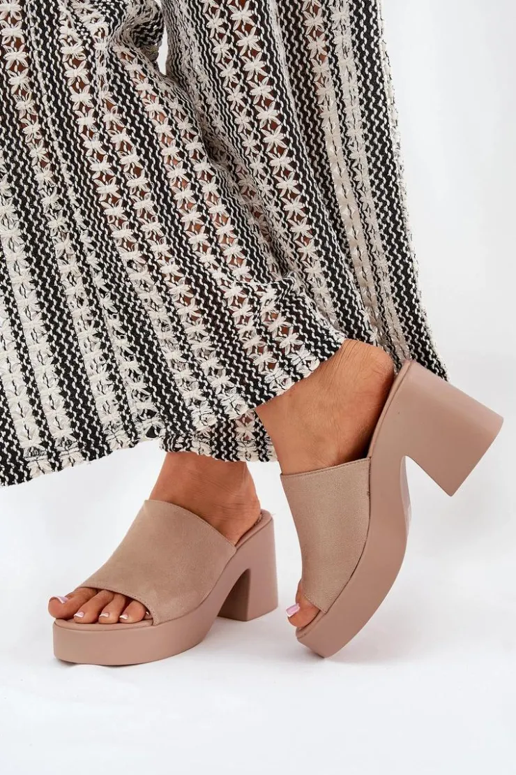 Boto Klapki Na Obcasie|Klapki Na Platformie*Klapki Damskie Na Słupku I Platformie Khaki Omeisa Beżowy