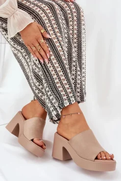 Boto Klapki Na Obcasie|Klapki Na Platformie*Klapki Damskie Na Słupku I Platformie Khaki Omeisa Beżowy