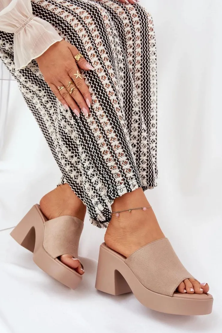 Boto Klapki Na Obcasie|Klapki Na Platformie*Klapki Damskie Na Słupku I Platformie Khaki Omeisa Beżowy