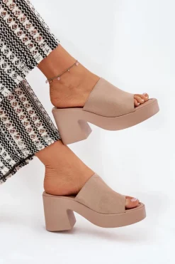 Boto Klapki Na Obcasie|Klapki Na Platformie*Klapki Damskie Na Słupku I Platformie Khaki Omeisa Beżowy