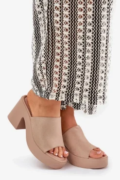 Boto Klapki Na Obcasie|Klapki Na Platformie*Klapki Damskie Na Słupku I Platformie Khaki Omeisa Beżowy