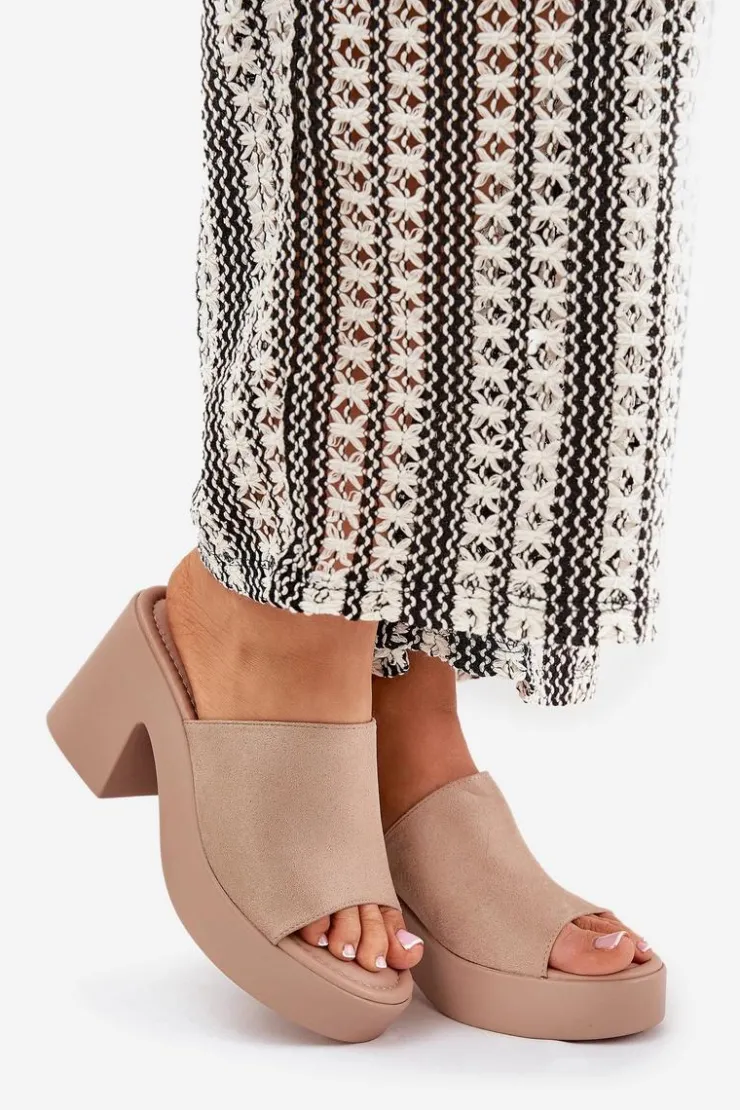 Boto Klapki Na Obcasie|Klapki Na Platformie*Klapki Damskie Na Słupku I Platformie Khaki Omeisa Beżowy