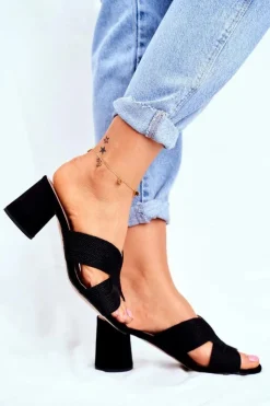 Damskie Damskie buty S.Barski Klapki Damskie Na Słupku Wsuwane Czarne Guest