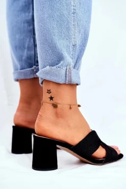 Damskie Damskie buty S.Barski Klapki Damskie Na Słupku Wsuwane Czarne Guest