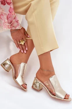 Clearance Boto Klapki Damskie Na Słupku Złote Tessira