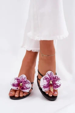 Boto Klapki Na Obcasie|Klapki Damskie Klasyczne*Klapki Damskie Na Szpilce Ze Sztucznym Kwiatem Czarne Reyi Czarny