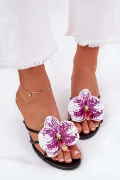 Boto Klapki Na Obcasie|Klapki Damskie Klasyczne*Klapki Damskie Na Szpilce Ze Sztucznym Kwiatem Czarne Reyi Czarny