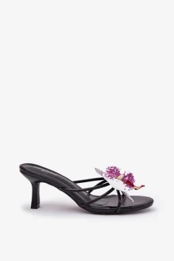Boto Klapki Na Obcasie|Klapki Damskie Klasyczne*Klapki Damskie Na Szpilce Ze Sztucznym Kwiatem Czarne Reyi Czarny