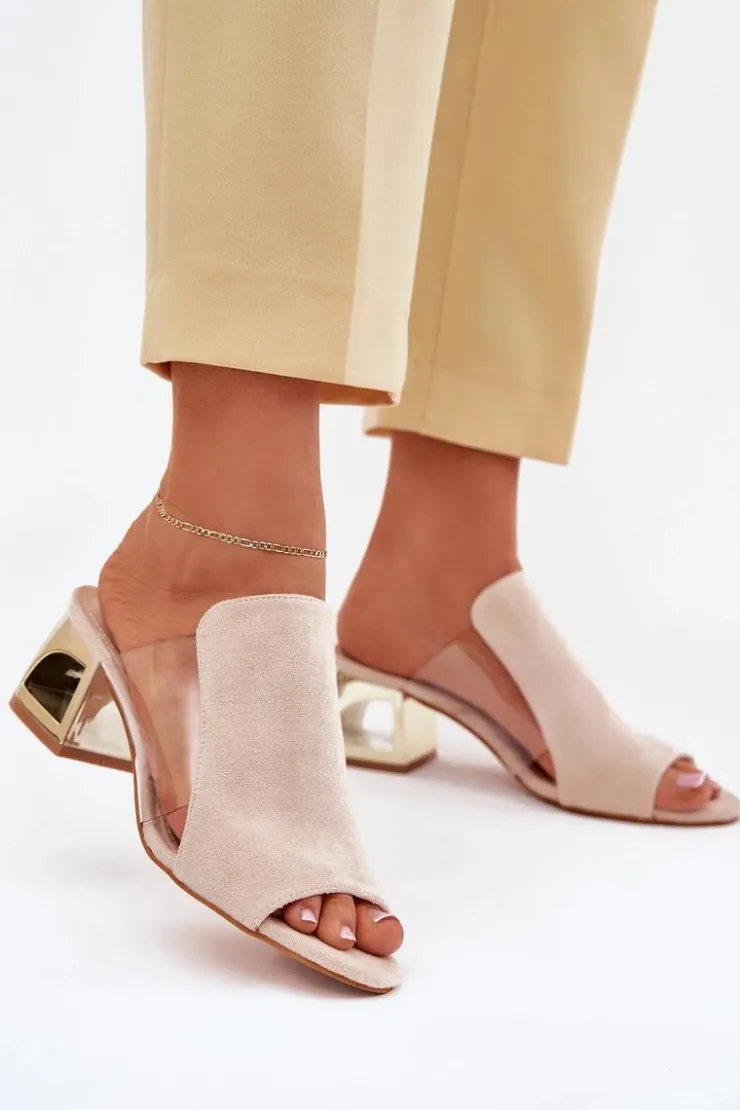 Boto Klapki Na Obcasie|Klapki Damskie Klasyczne*Klapki Damskie Na Złotym Słupku Jasnobeżowe Tessira