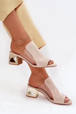 Boto Klapki Na Obcasie|Klapki Damskie Klasyczne*Klapki Damskie Na Złotym Słupku Jasnobeżowe Tessira