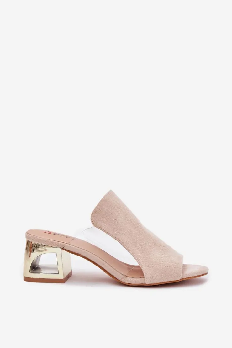 Boto Klapki Na Obcasie|Klapki Damskie Klasyczne*Klapki Damskie Na Złotym Słupku Jasnobeżowe Tessira