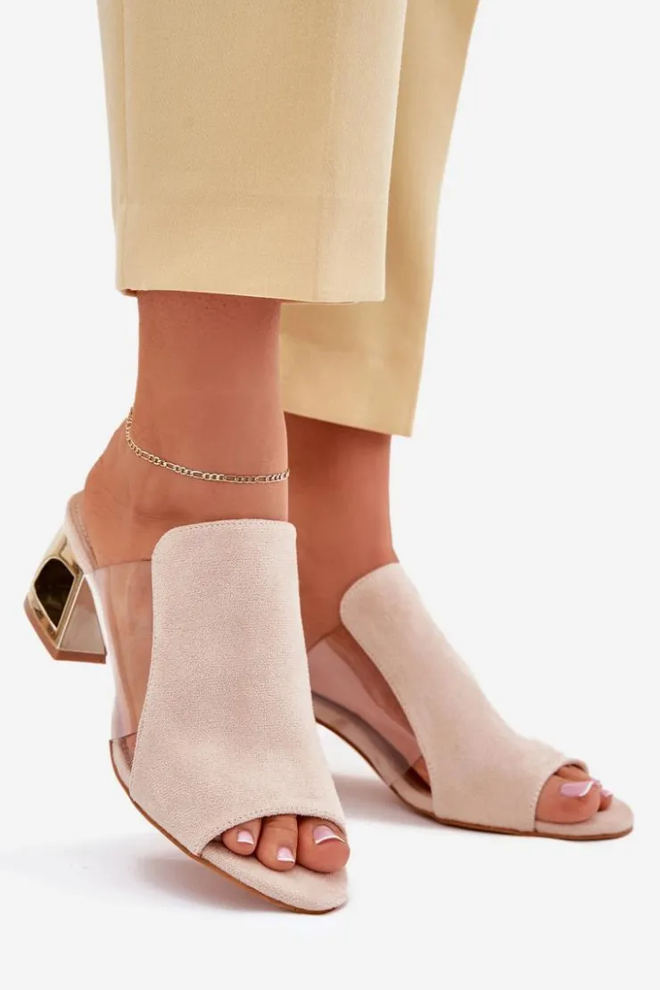 Boto Klapki Na Obcasie|Klapki Damskie Klasyczne*Klapki Damskie Na Złotym Słupku Jasnobeżowe Tessira