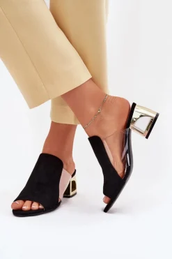 Damskie Boto Klapki Damskie Na Złotym Słupku Czarne Tessira