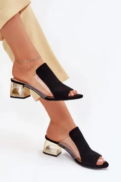 Damskie Boto Klapki Damskie Na Złotym Słupku Czarne Tessira