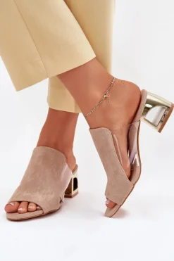 Damskie Boto Klapki Damskie Na Złotym Słupku Beżowe Tessira