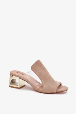 Damskie Boto Klapki Damskie Na Złotym Słupku Beżowe Tessira