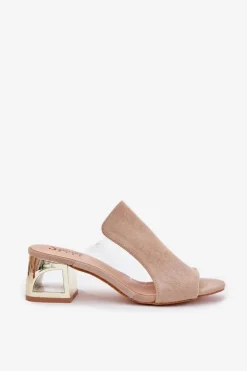 Damskie Boto Klapki Damskie Na Złotym Słupku Beżowe Tessira