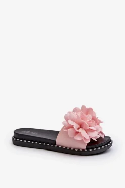 New Boto Klapki Damskie Ozdobione Kwiatami Różowe Cellanen
