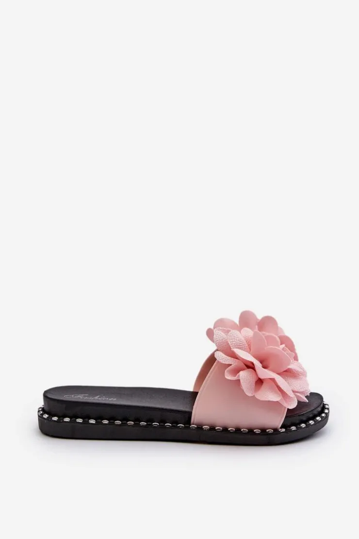 New Boto Klapki Damskie Ozdobione Kwiatami Różowe Cellanen