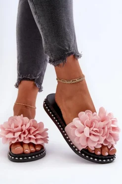 New Boto Klapki Damskie Ozdobione Kwiatami Różowe Cellanen