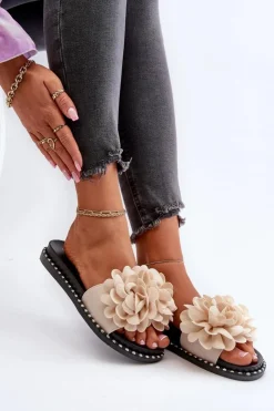 Damskie Boto Klapki Damskie Ozdobione Kwiatami Beżowe Cellanen