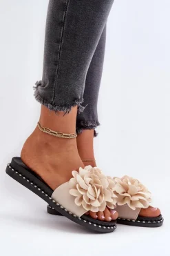 Damskie Boto Klapki Damskie Ozdobione Kwiatami Beżowe Cellanen