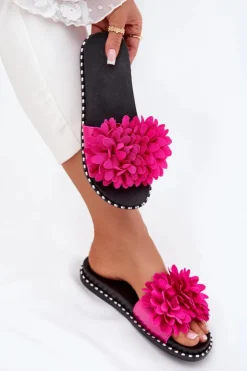 Boto Klapki Damskie Klasyczne*Klapki Damskie Ozdobione Kwiatami Fuksja Cellanen