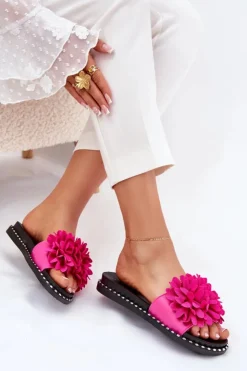 Boto Klapki Damskie Klasyczne*Klapki Damskie Ozdobione Kwiatami Fuksja Cellanen