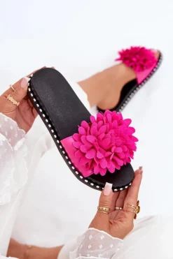 Boto Klapki Damskie Klasyczne*Klapki Damskie Ozdobione Kwiatami Fuksja Cellanen