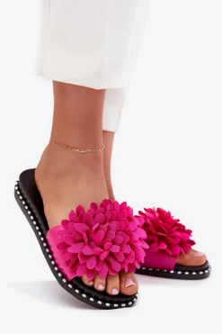 Boto Klapki Damskie Klasyczne*Klapki Damskie Ozdobione Kwiatami Fuksja Cellanen