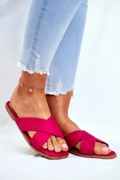 Online Boto Klapki Damskie Paski na Krzyż Fuksja Philippines