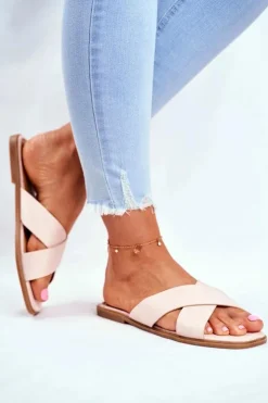 Hot Boto Klapki Damskie Paski na Krzyż Beżowe Philippines