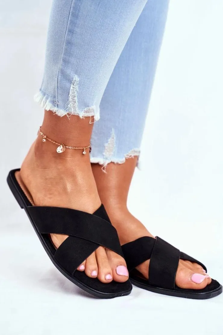 New Boto Klapki Damskie Paski na Krzyż Czarne Philippines