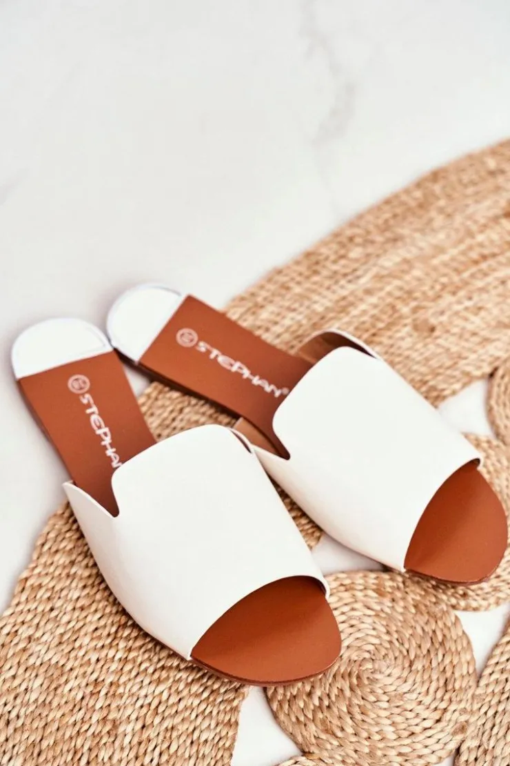 Damskie Boto Klapki Damskie Płaskie Białe Mimios