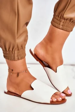 Damskie Boto Klapki Damskie Płaskie Białe Mimios