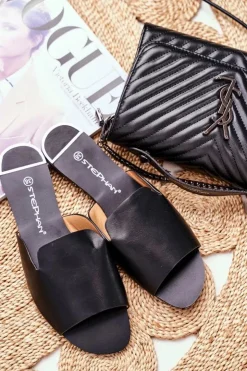 Hot Boto Klapki Damskie Płaskie Czarne Mimios