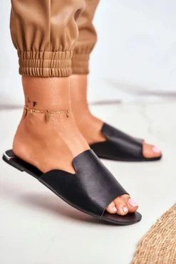 Hot Boto Klapki Damskie Płaskie Czarne Mimios