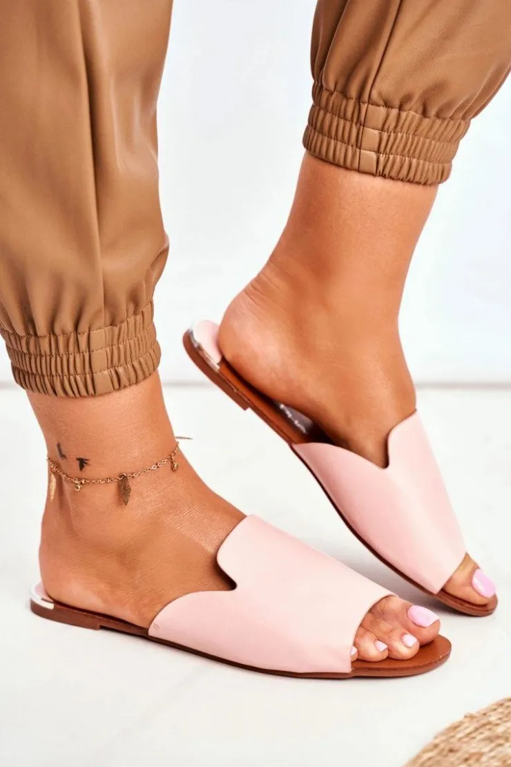 Hot Boto Klapki Damskie Płaskie Różowe Mimios