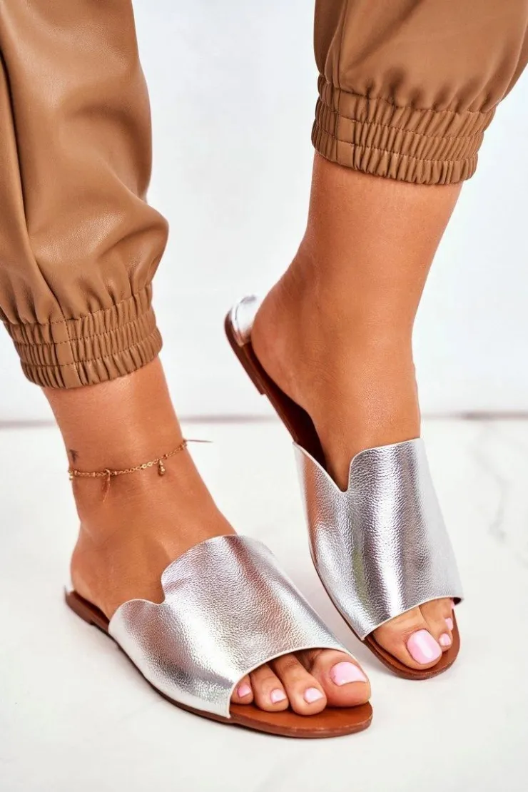 Boto Klapki Damskie Klasyczne*Klapki Damskie Płaskie Srebrne Mimios