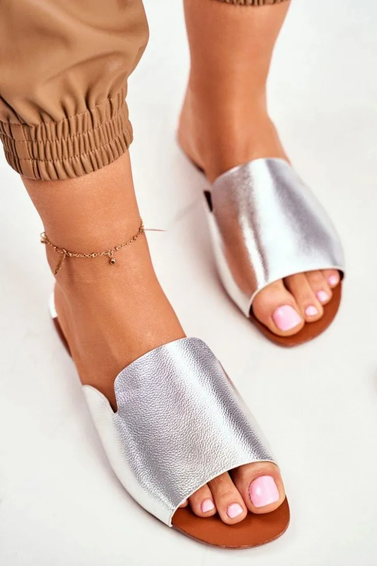 Boto Klapki Damskie Klasyczne*Klapki Damskie Płaskie Srebrne Mimios