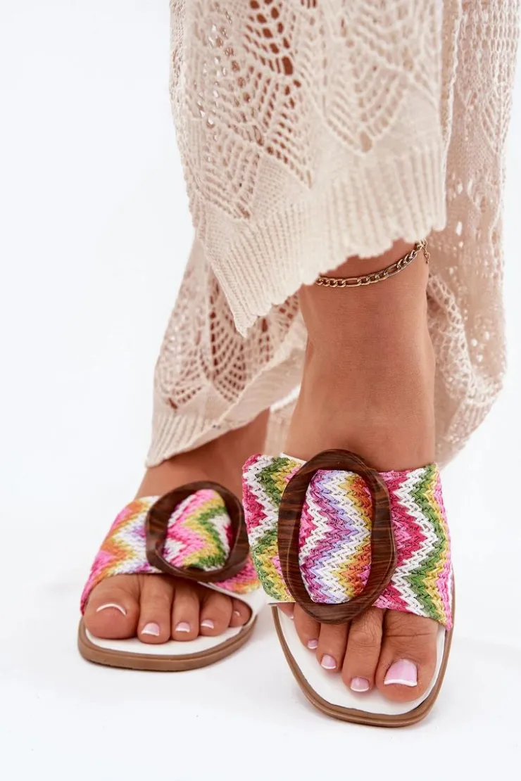 Boto Klapki Damskie Płaskie Z Ozdobną Klamrą Białe Luwam Biały