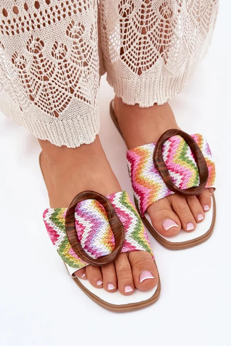 Boto Klapki Damskie Płaskie Z Ozdobną Klamrą Białe Luwam Biały