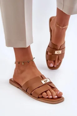 Boto Klapki Damskie Klasyczne*Klapki Damskie Płaskie Z Ozdobą Camel Kavinia