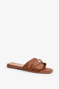 Boto Klapki Damskie Klasyczne*Klapki Damskie Płaskie Z Ozdobą Camel Kavinia